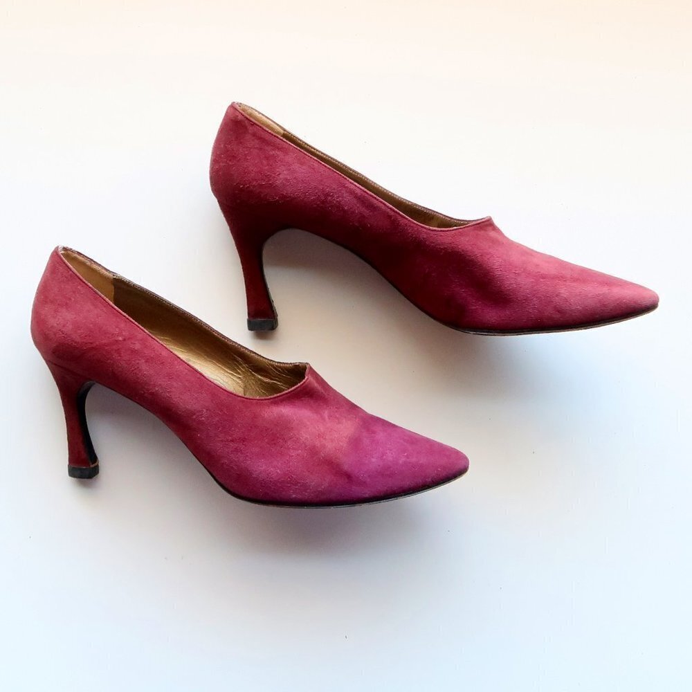 Yves Saint Laurent Burgundy Suede Leather Pointy Toe Heels Pumps Formal Shoes - Picture 11 of 14